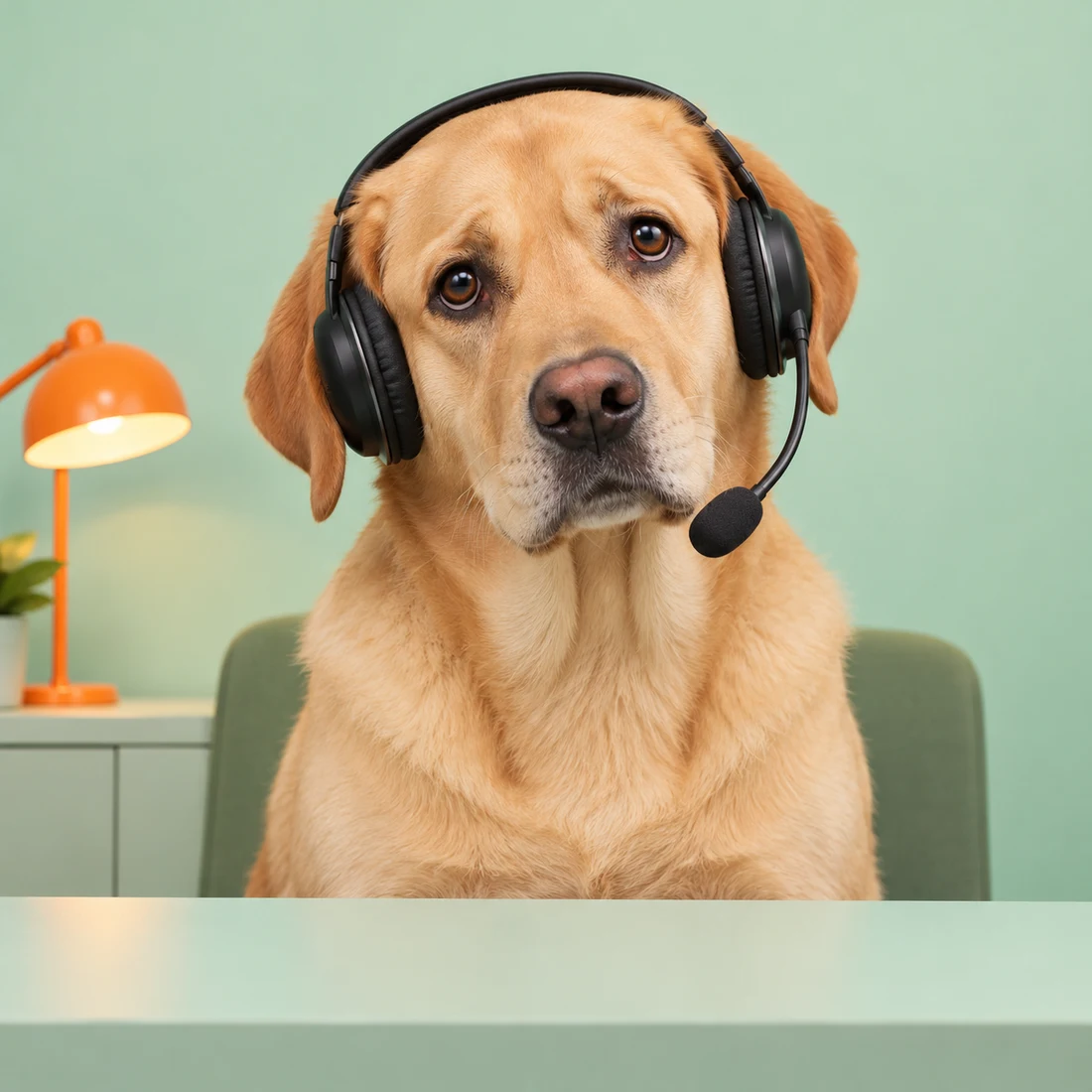 The Labrador wearing a customer-support headset